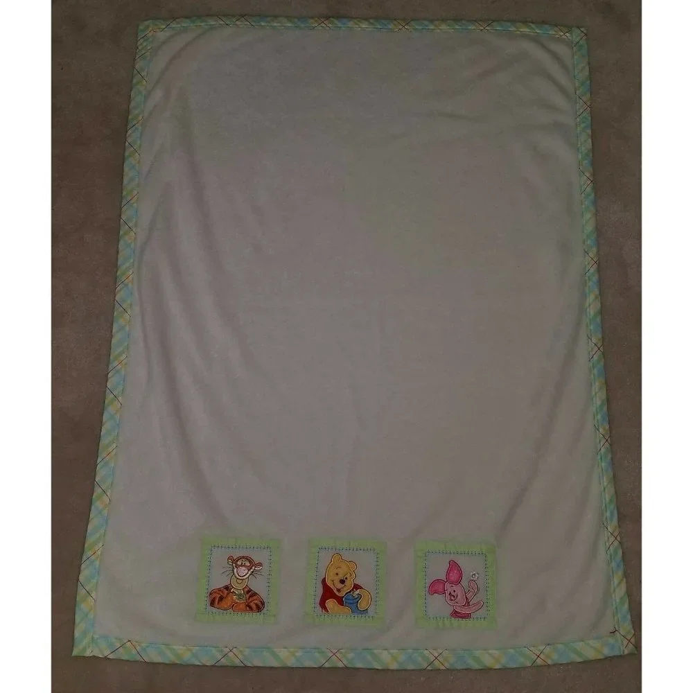 Disney Winnie Pooh Baby Blanket Lovey Tigger Piglet Plaid Trim